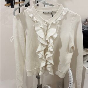 Alice + Olivia Ivory Ruffle Front Cardigan
